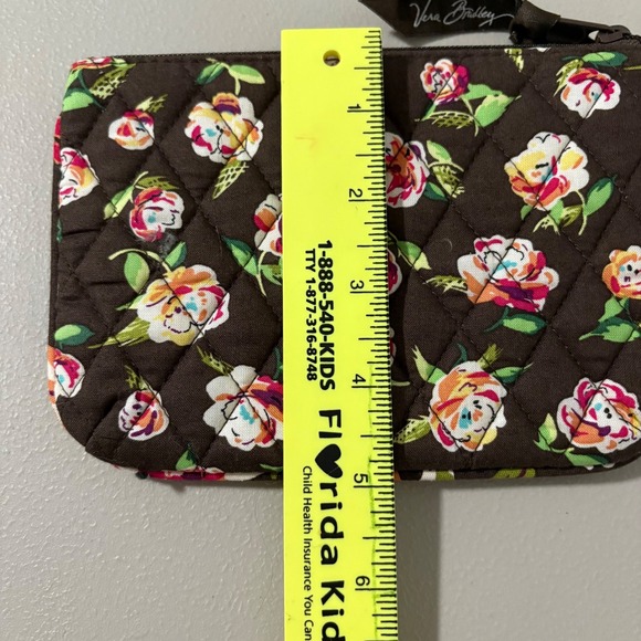 Vera Bradley Quilted Brown Floral Cosmetic Makeup Bag Pouch Zipper Closure - Picture 6 of 7